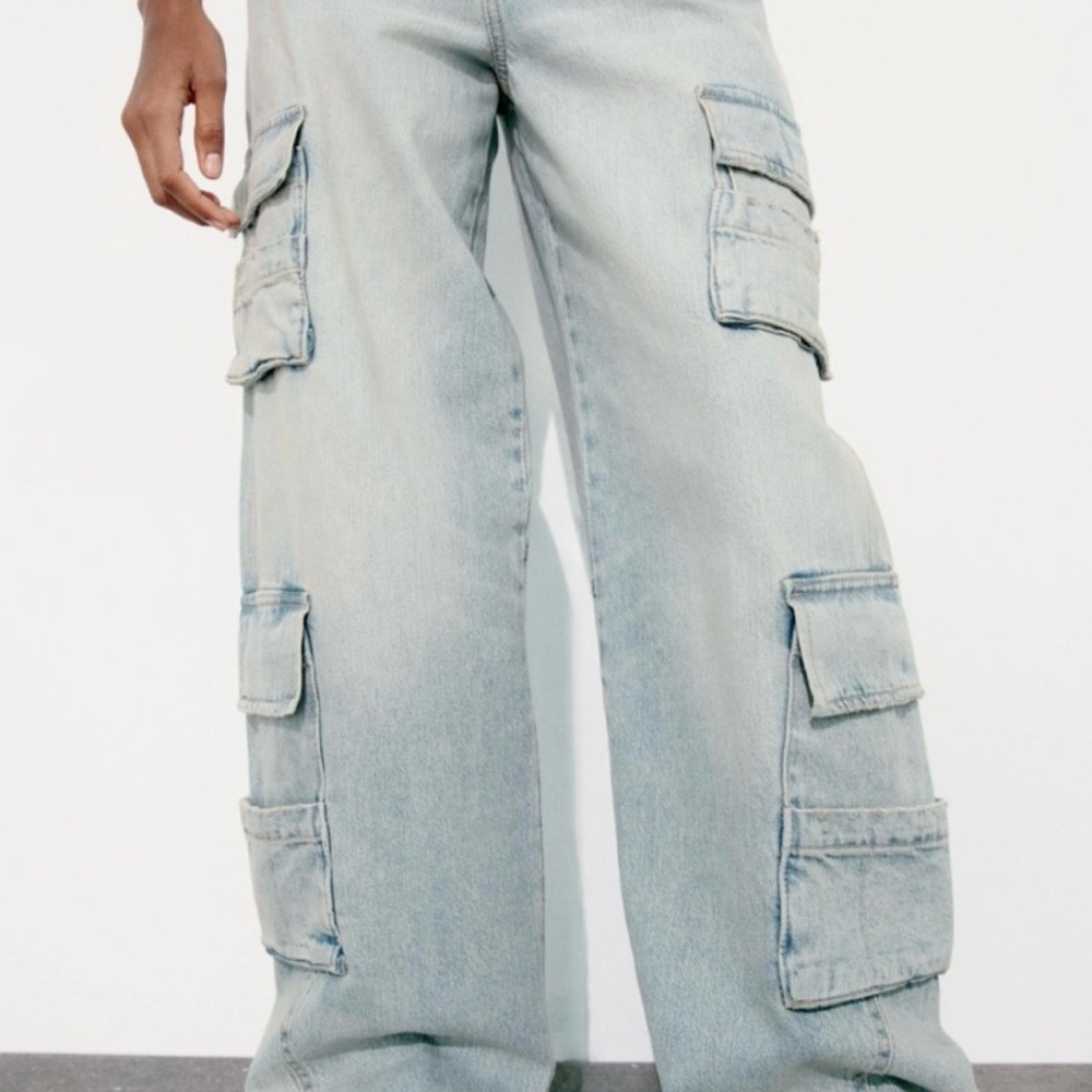 Zara blue denim cargo jeans